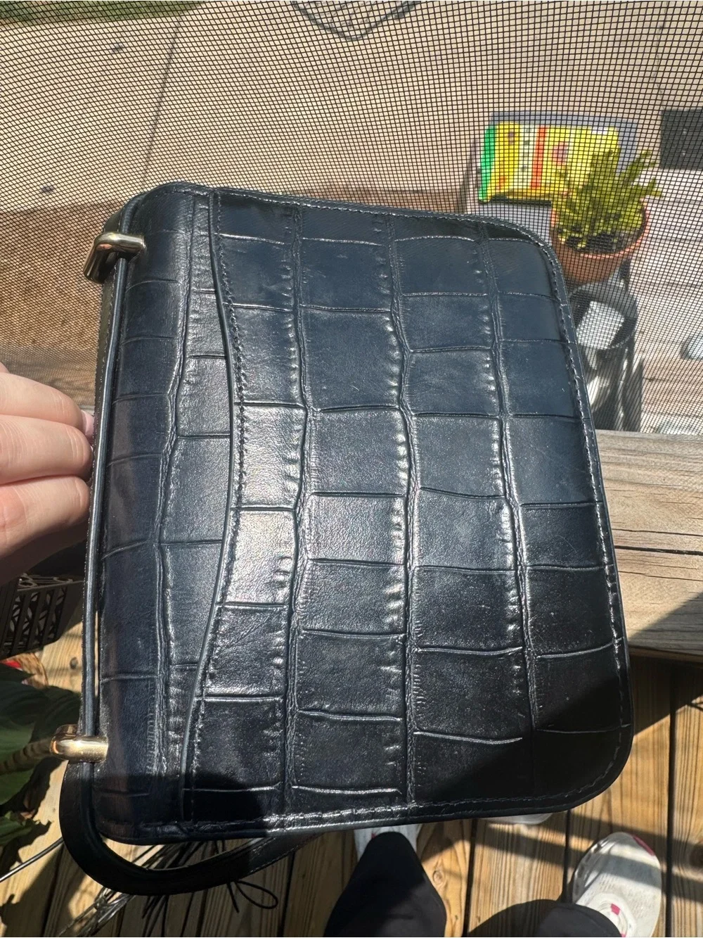 Coach Black Croc-Embossed Leather Crossbody with Gold Hardware
